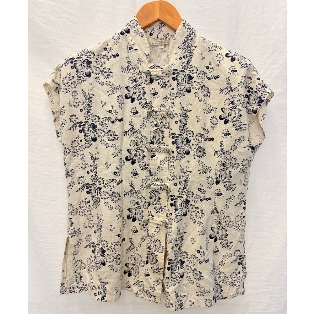 Vintage Ultra-Rare Pre-2000s Shanghai Linen Floral Traditonal Blouse Asian Print